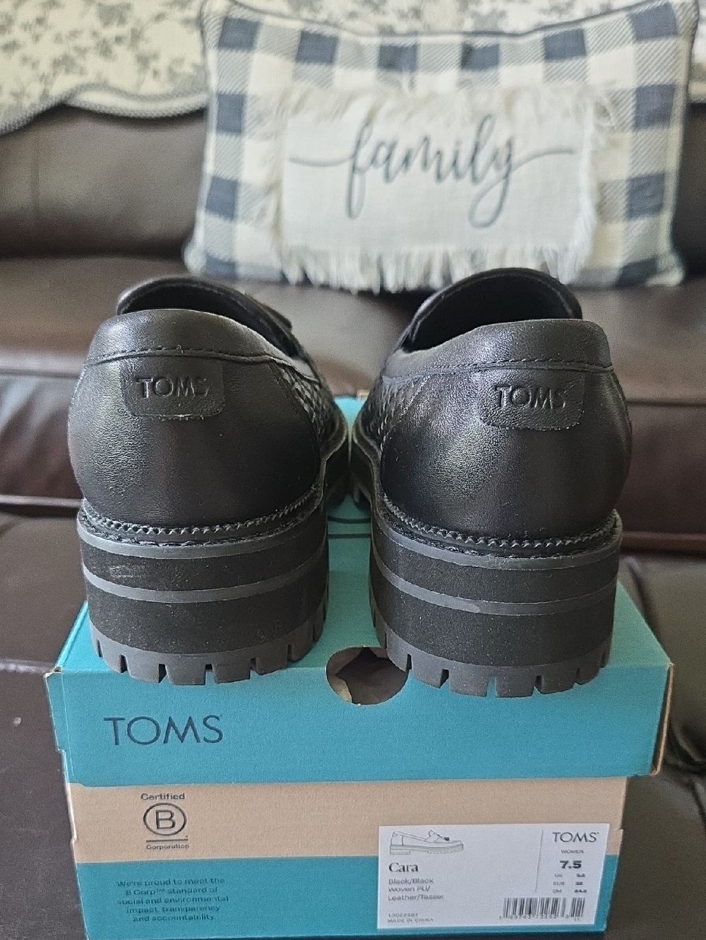 TOMS Cara Black Woven Tassel Loafers - Picture 4 of 4
